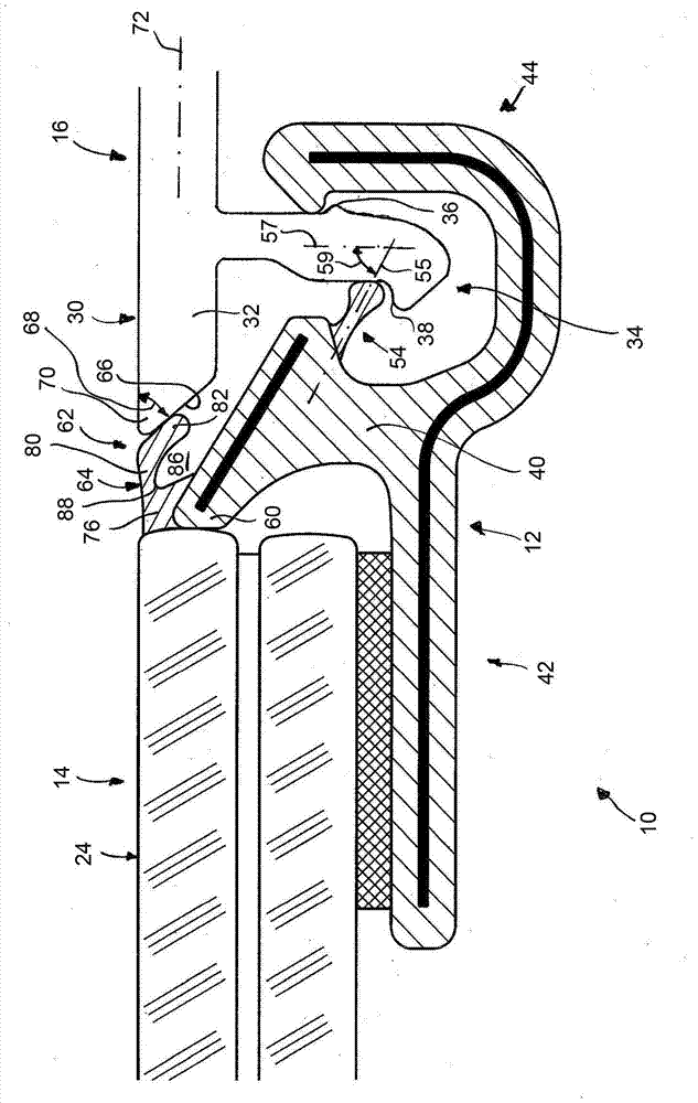 Profile elements and profile element components for joining vehicle glazing to cover parts