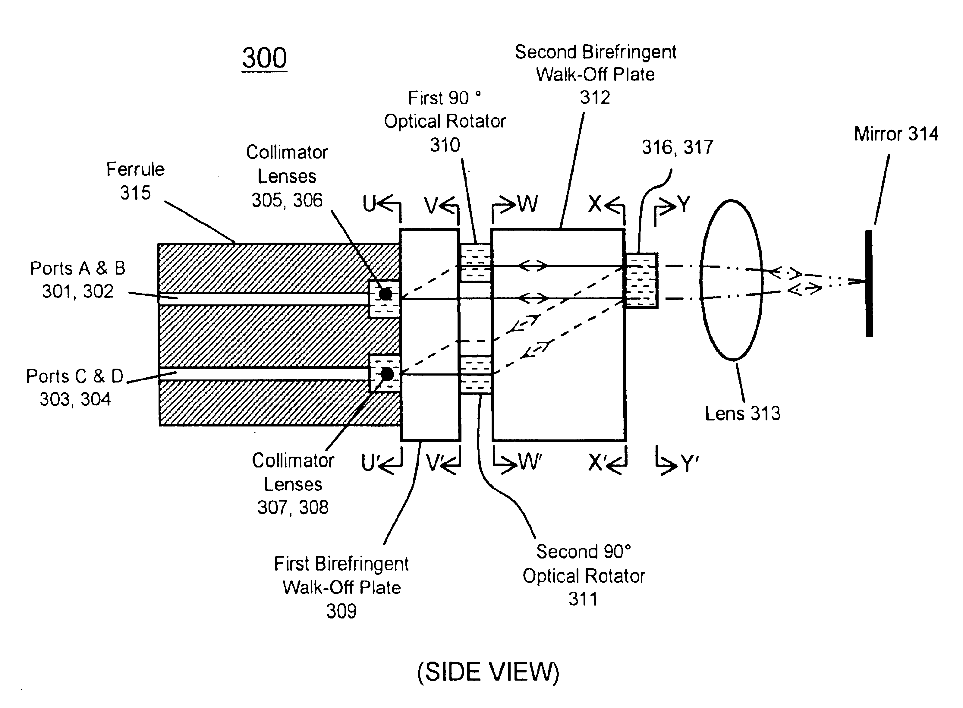 Reflection-type optical circulator utilizing a lens and birefringent plates