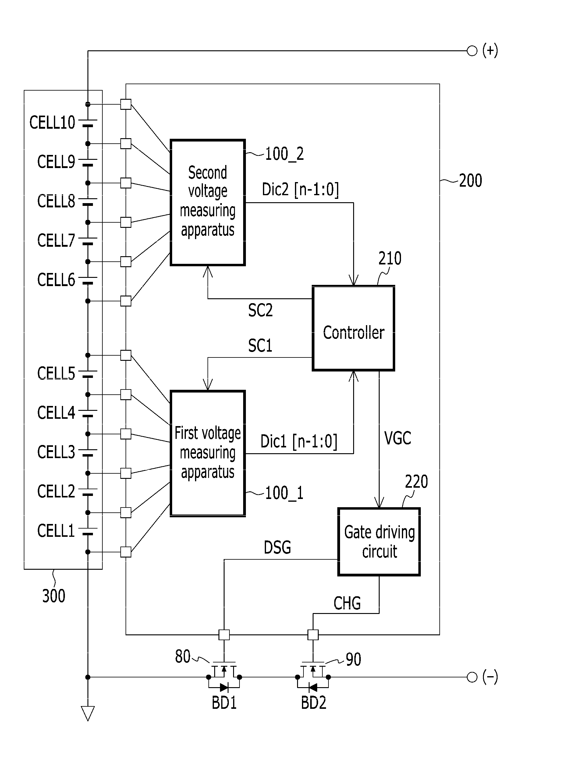 Voltage measuring apparatus and battery management system including the same