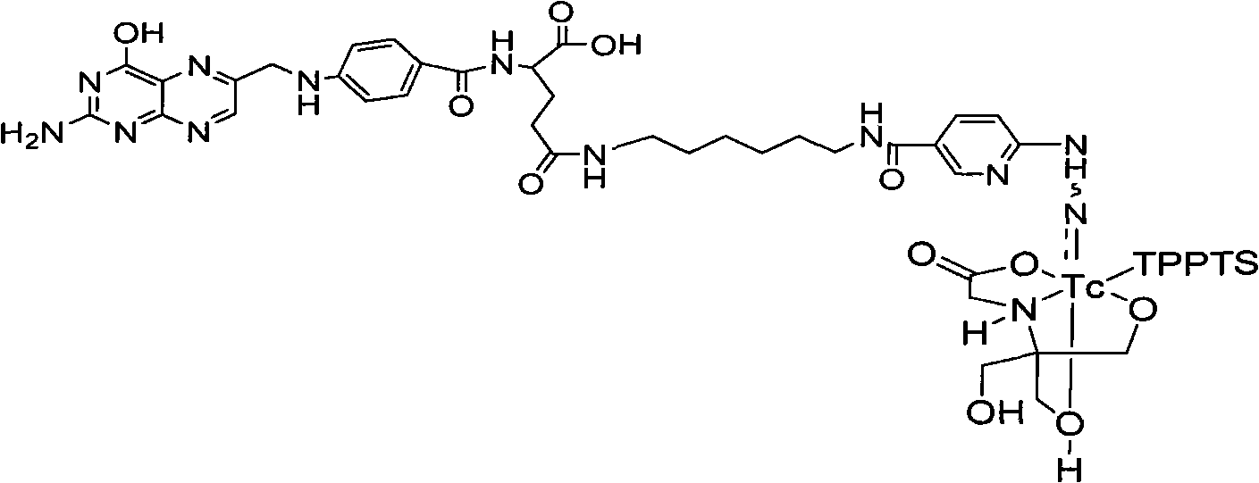 Preparation method and application of 99mTc-marked hydrazino nicotinamide-folate coordination compound