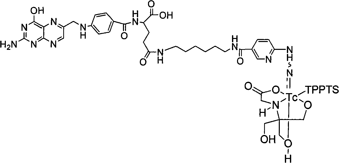 Preparation method and application of 99mTc-marked hydrazino nicotinamide-folate coordination compound