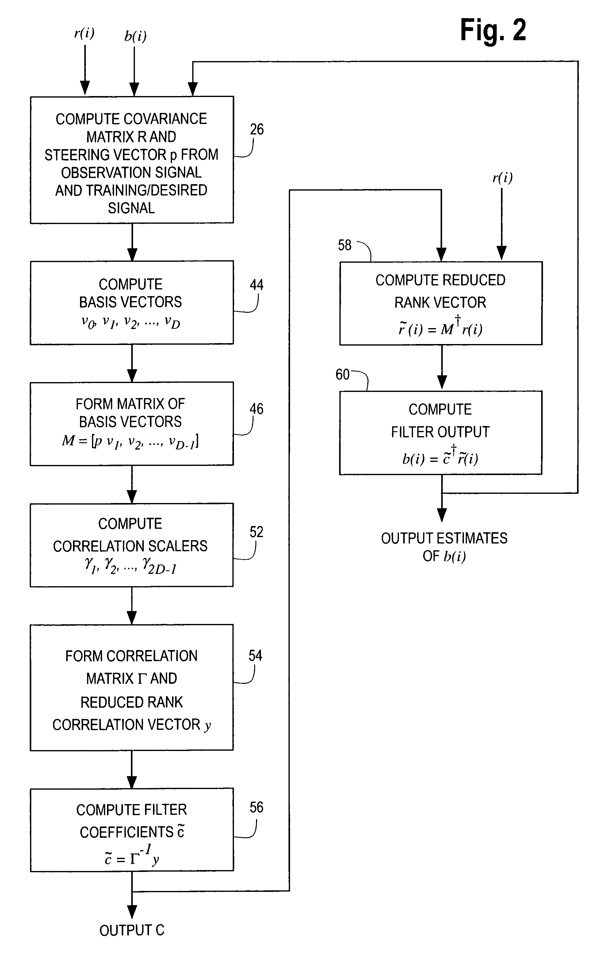 Reduced rank adaptive filter