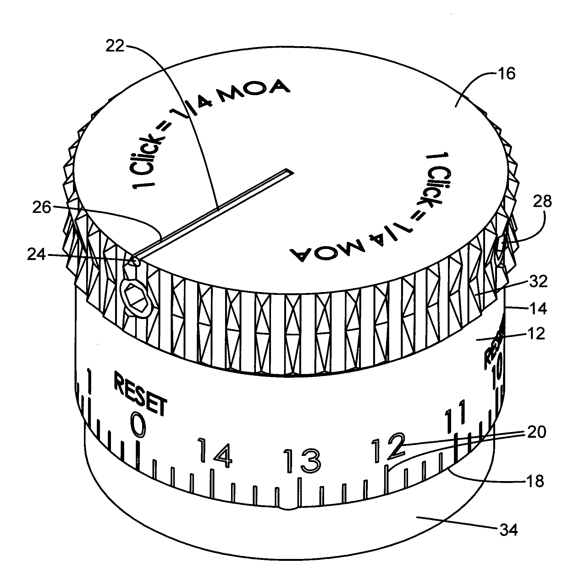 Rifle scope with a low-light visible element