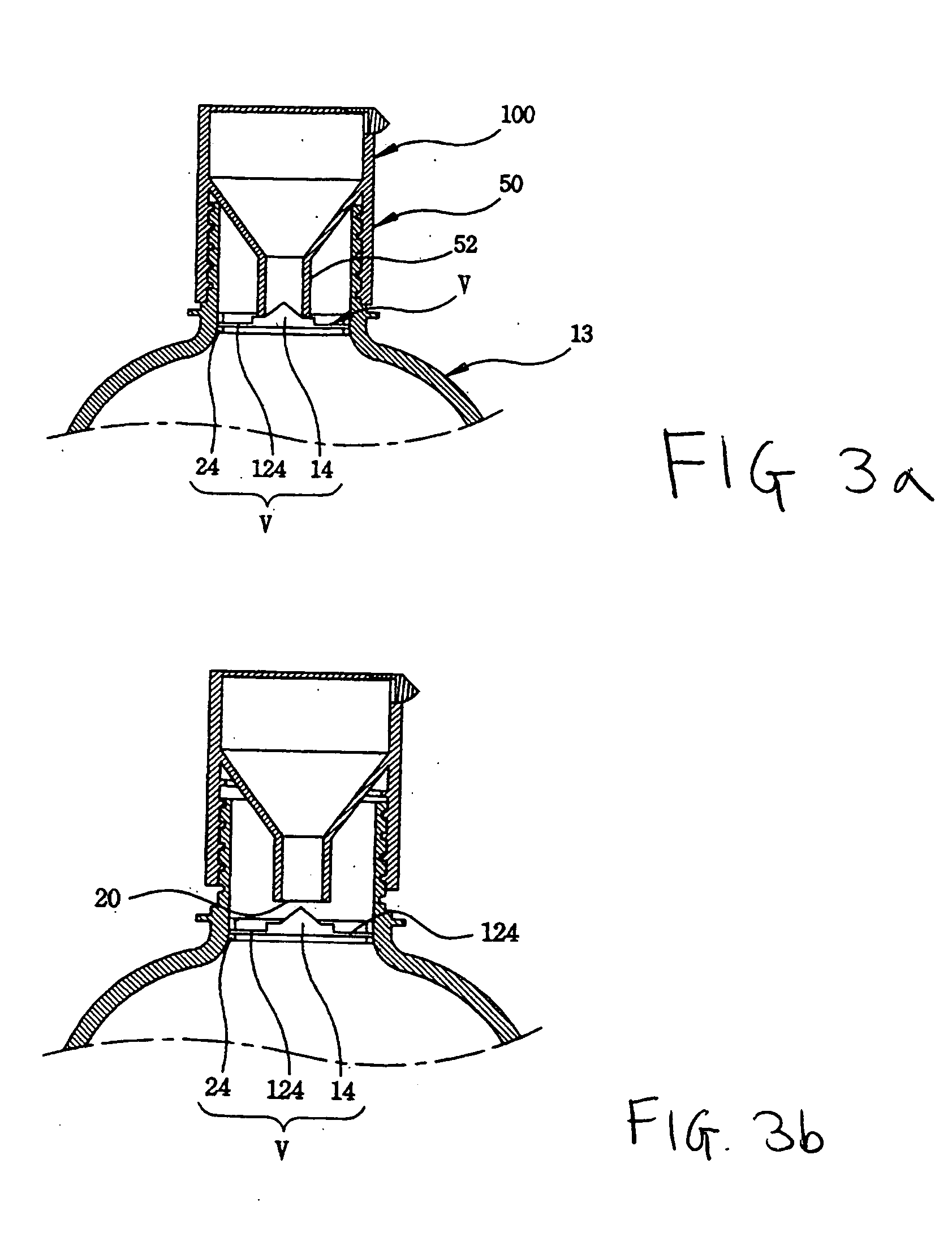 Cap device for mixing different kinds of materials separately contained therein and in bottle