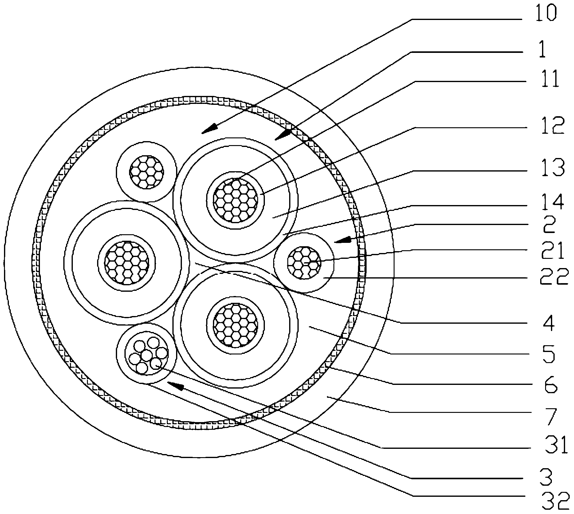 Torsion resistant photoelectric composite medium-voltage drum cable