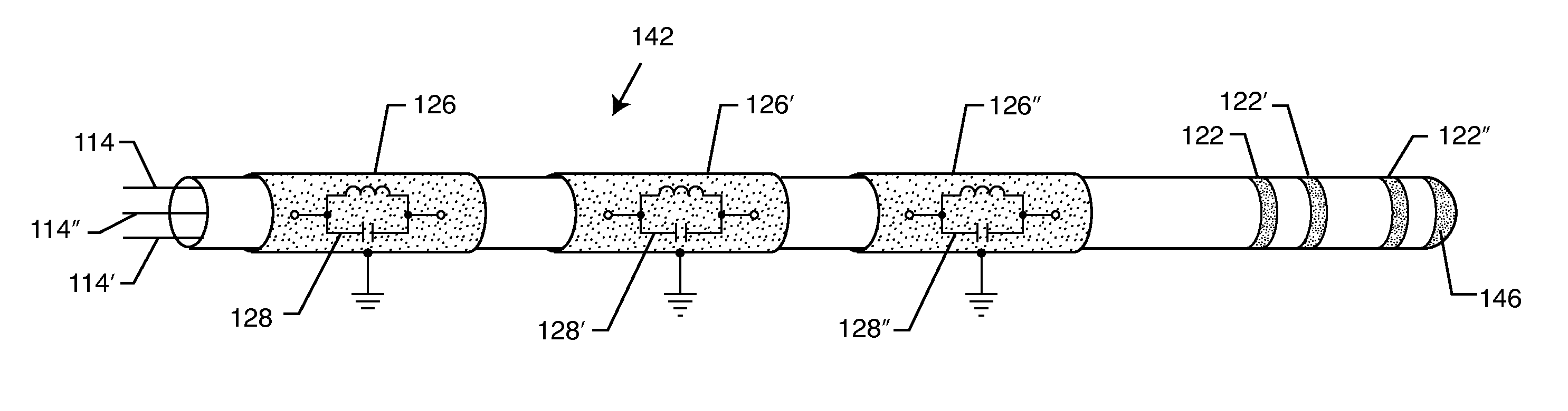 Implantable lead for an active medical device having an inductor design minimizing eddy current losses