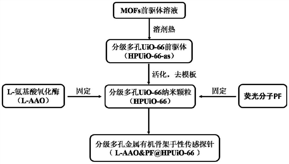 Preparation method of hierarchical porous metal organic framework chiral sensing probe, probe obtained by preparation method and application of probe