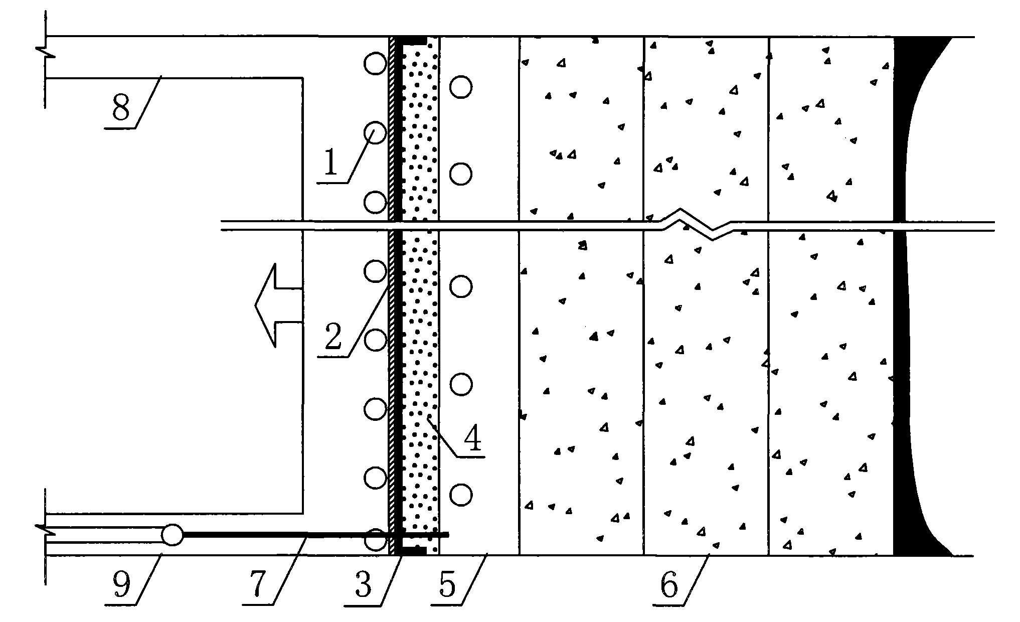 Mined out space dam-type filling method