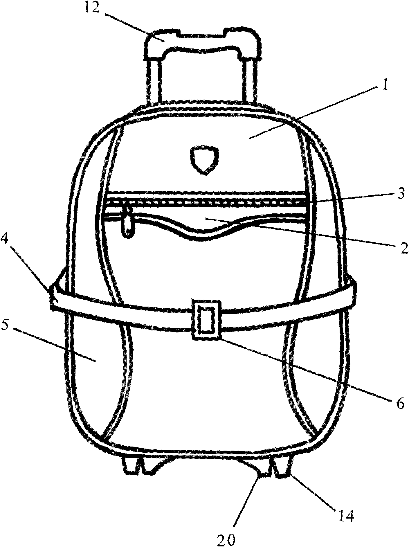 Draw-bar box with eight wheels and three parallel zippers