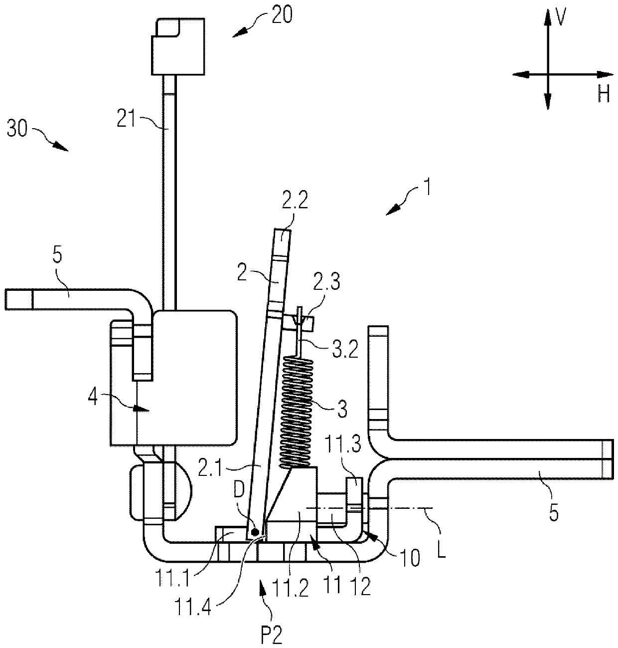 Magnetic triggering device and overcurrent triggering device of an electrical switch, electrical switch and method for calibrating the magnetic triggering of the magnetic triggering device