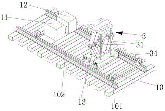 Vibrating stone pushing device under rails