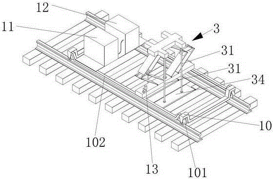 Vibrating stone pushing device under rails