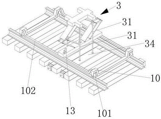 Vibrating stone pushing device under rails