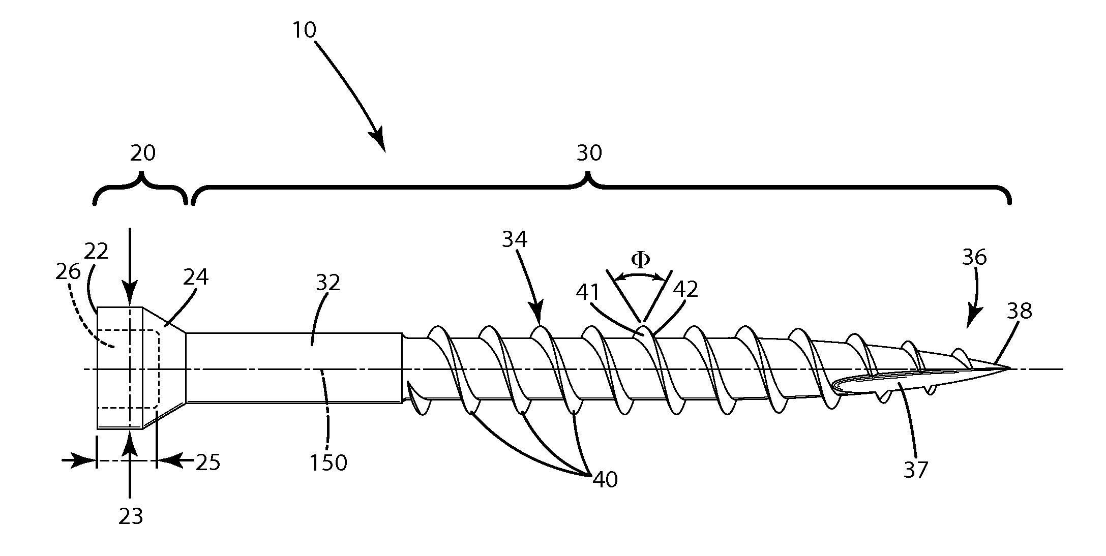 Threaded fastener and related method of installation