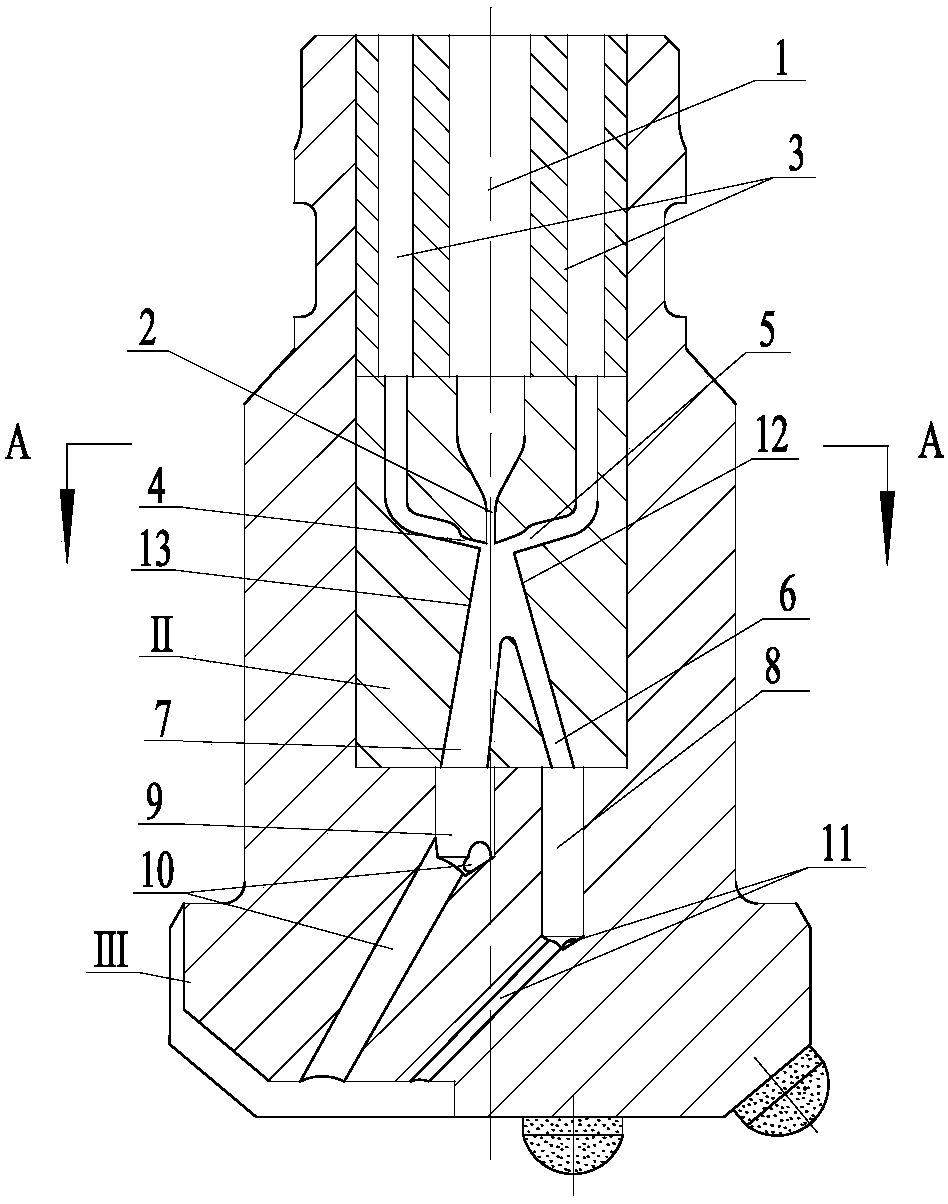 Dual-controlling-channel impulse jet ball-tooth bit