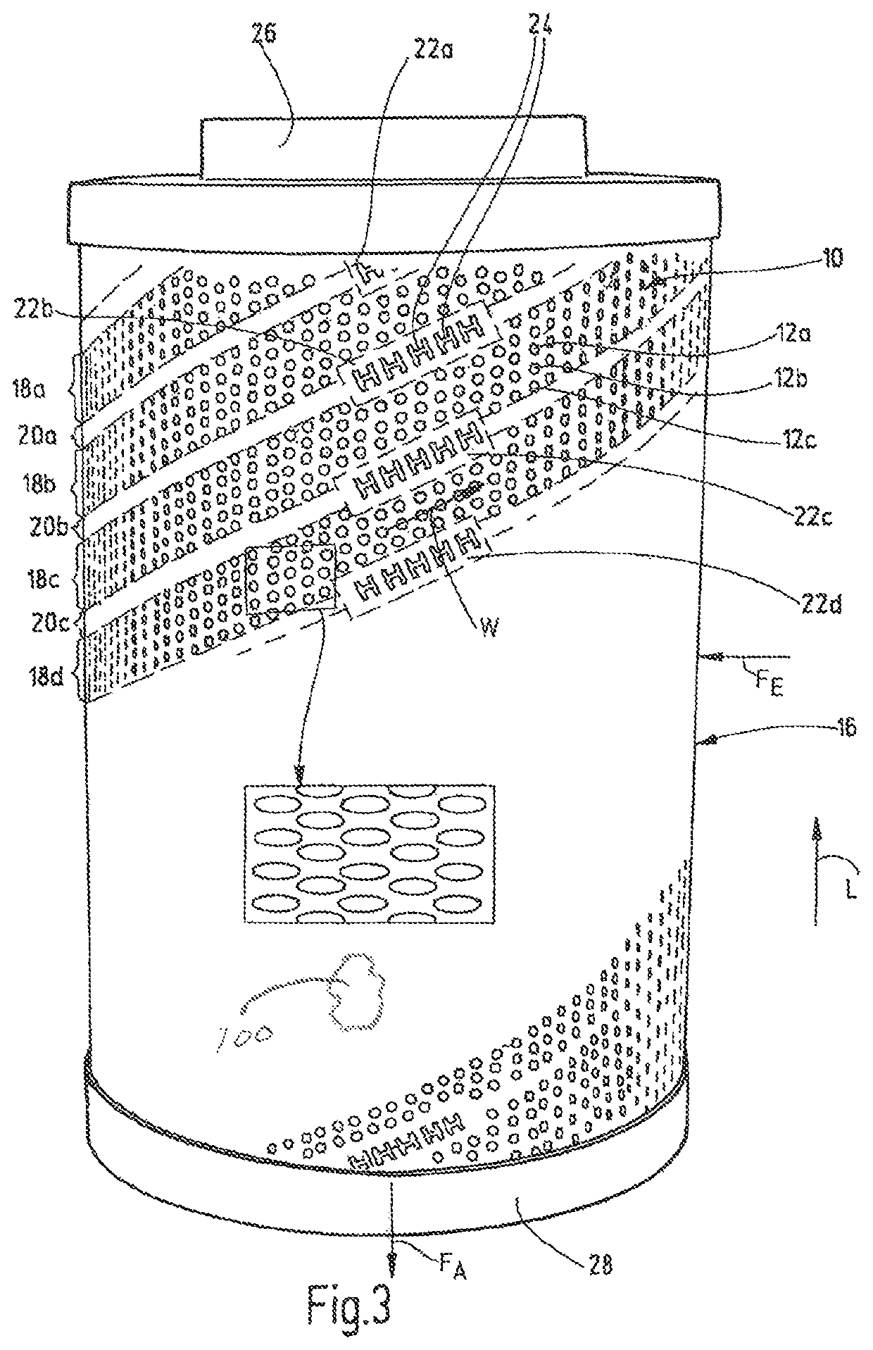 Support structure for a filter element