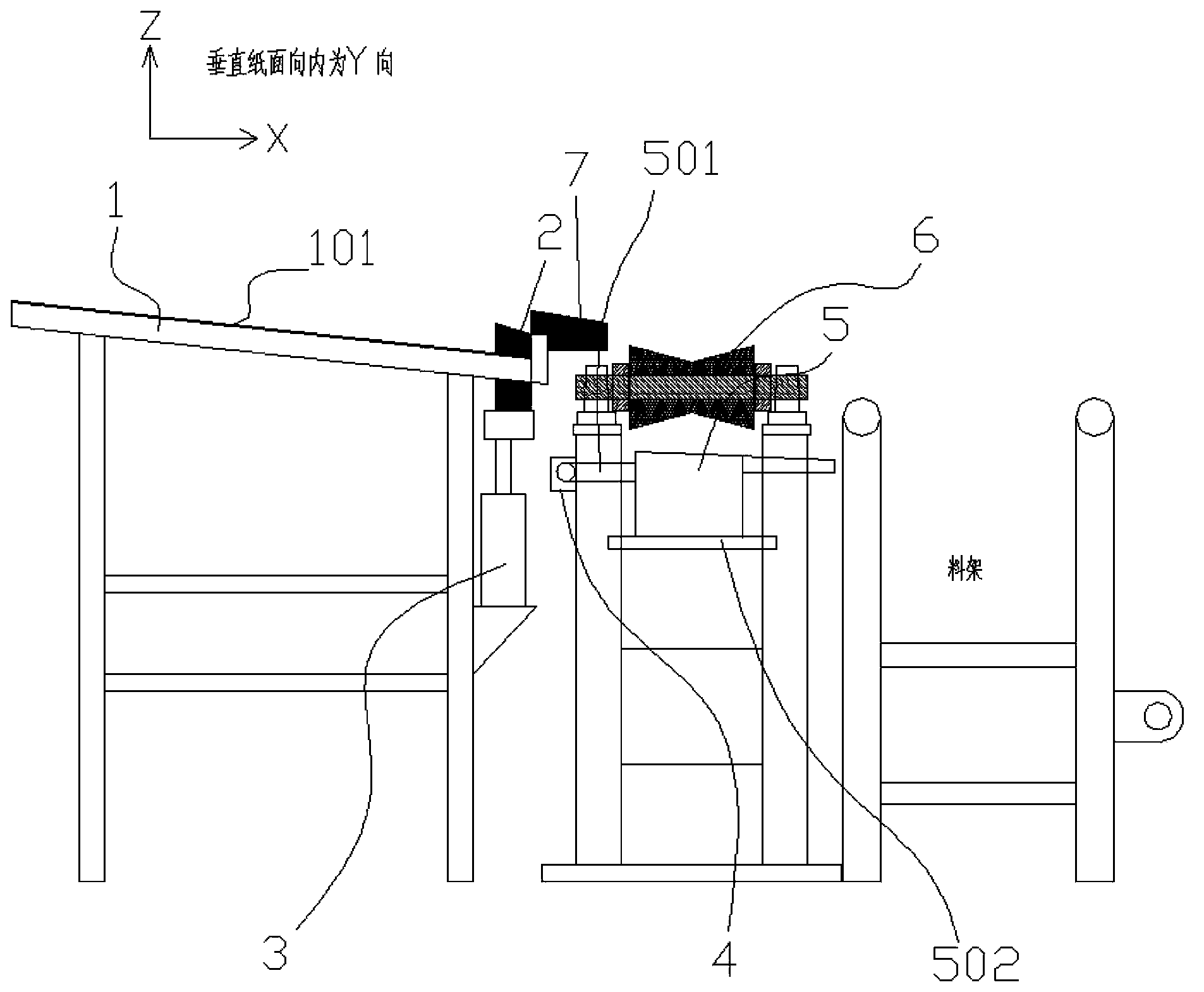 Device for conveying steel pipe transversely falling step by step