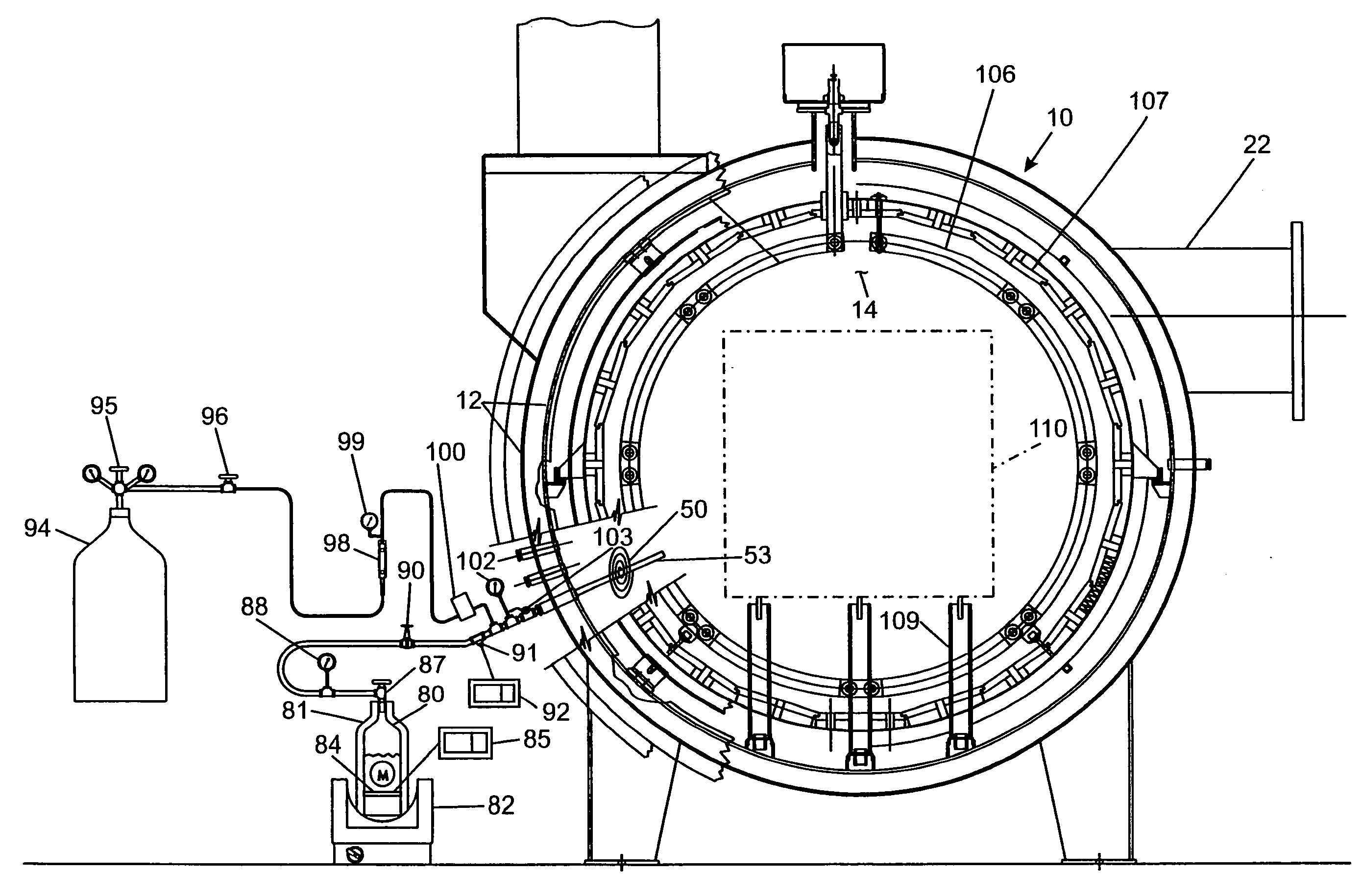 Furnace for vacuum carburizing with unsaturated aromatic hydrocarbons