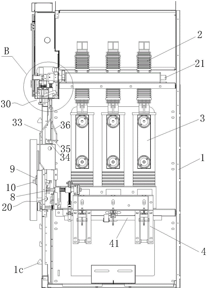 A switch cabinet equipped with isolating switch, vacuum circuit breaker and grounding switch