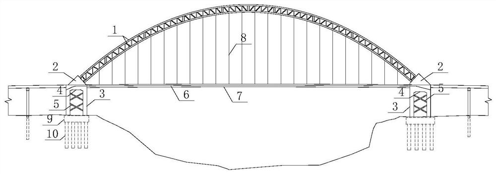 Flexible tied arch bridge structure with adjustable skewback rigidity