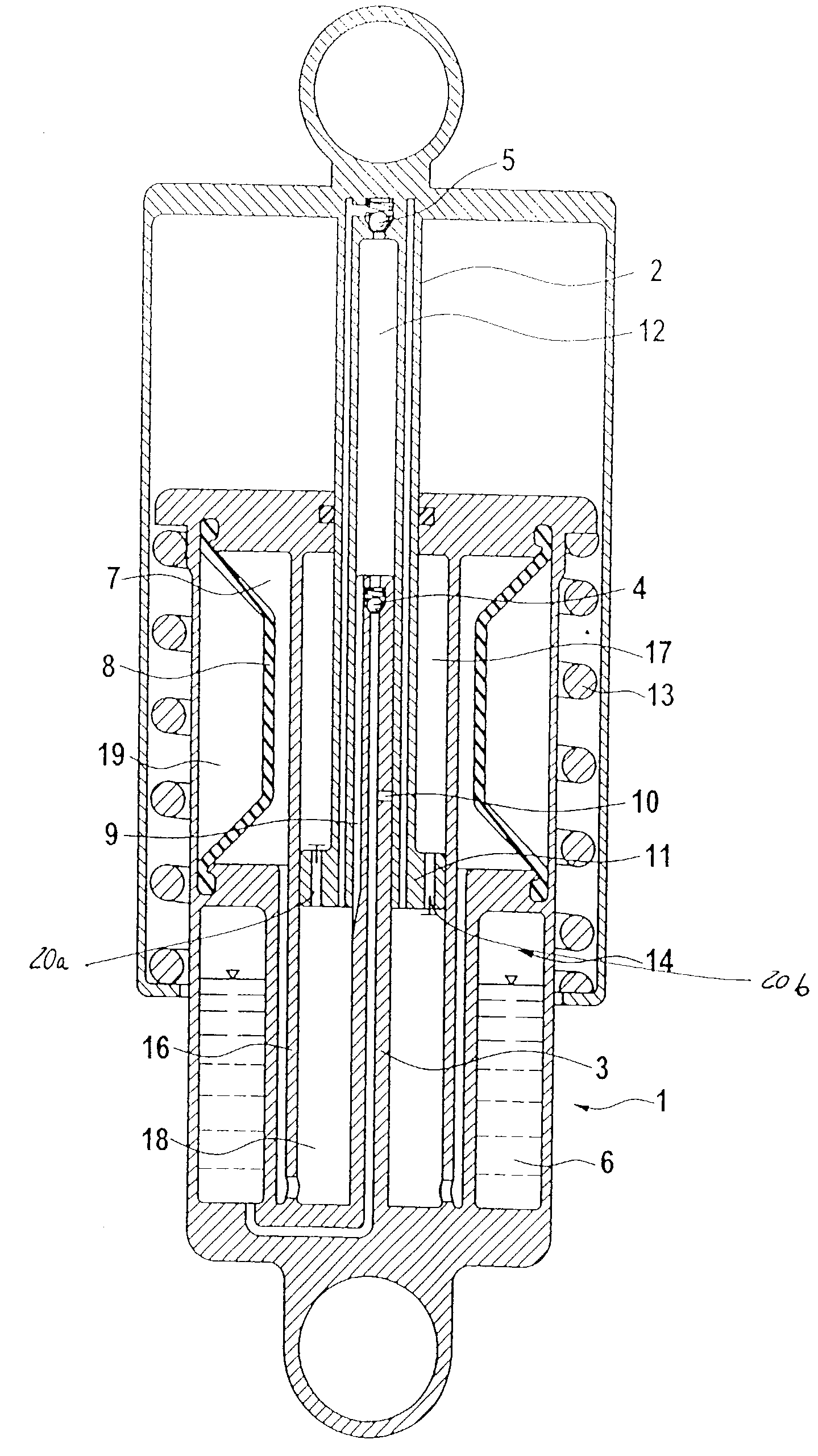 Self-pumping, hydropneumatic suspension strut unit