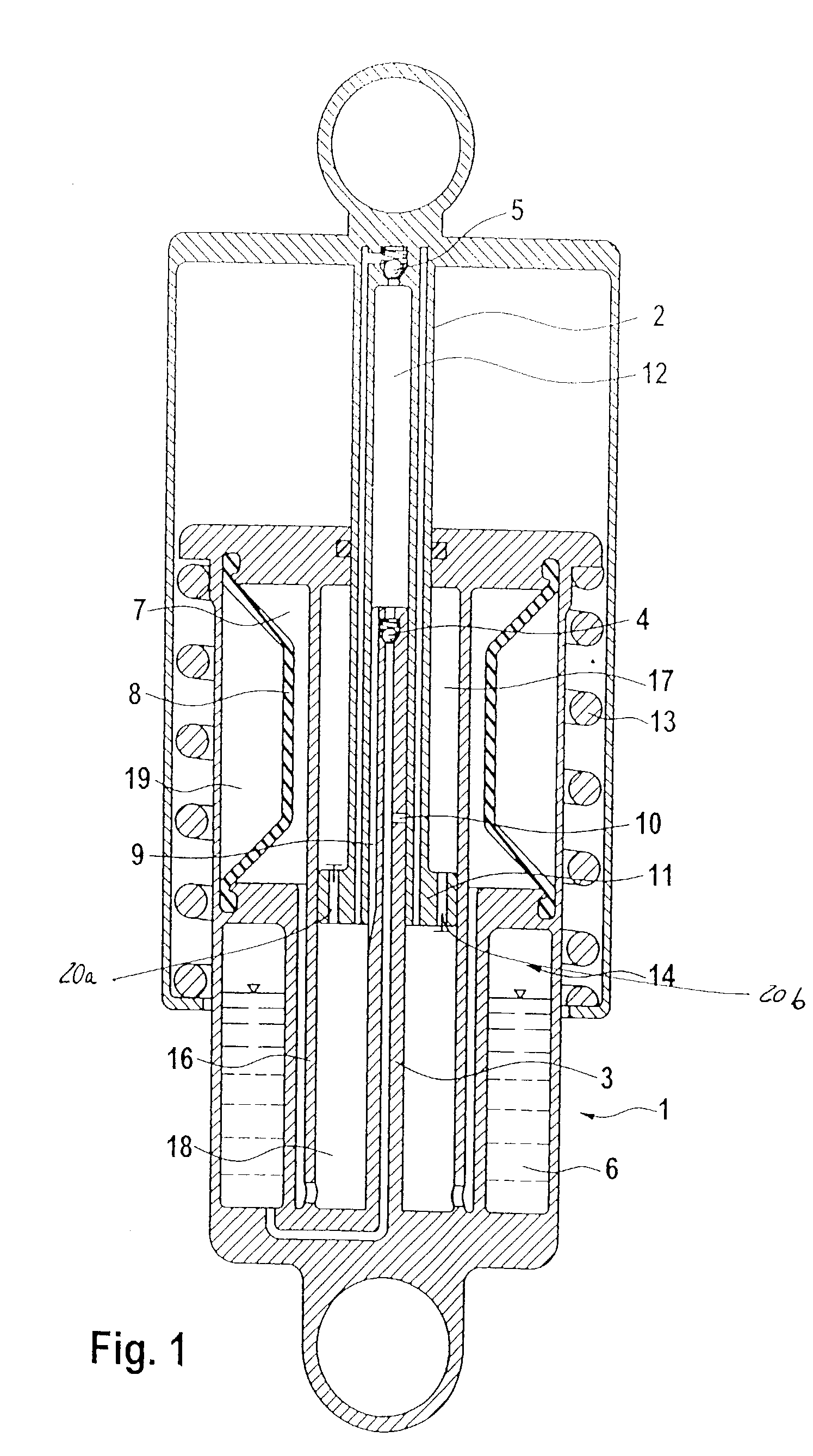 Self-pumping, hydropneumatic suspension strut unit