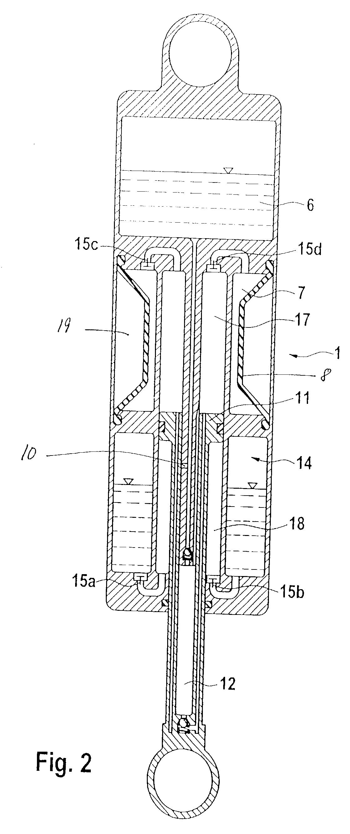 Self-pumping, hydropneumatic suspension strut unit