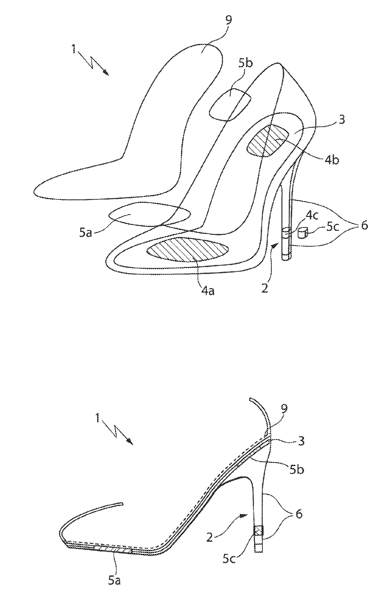 Shoe having a spinal disk material damping element