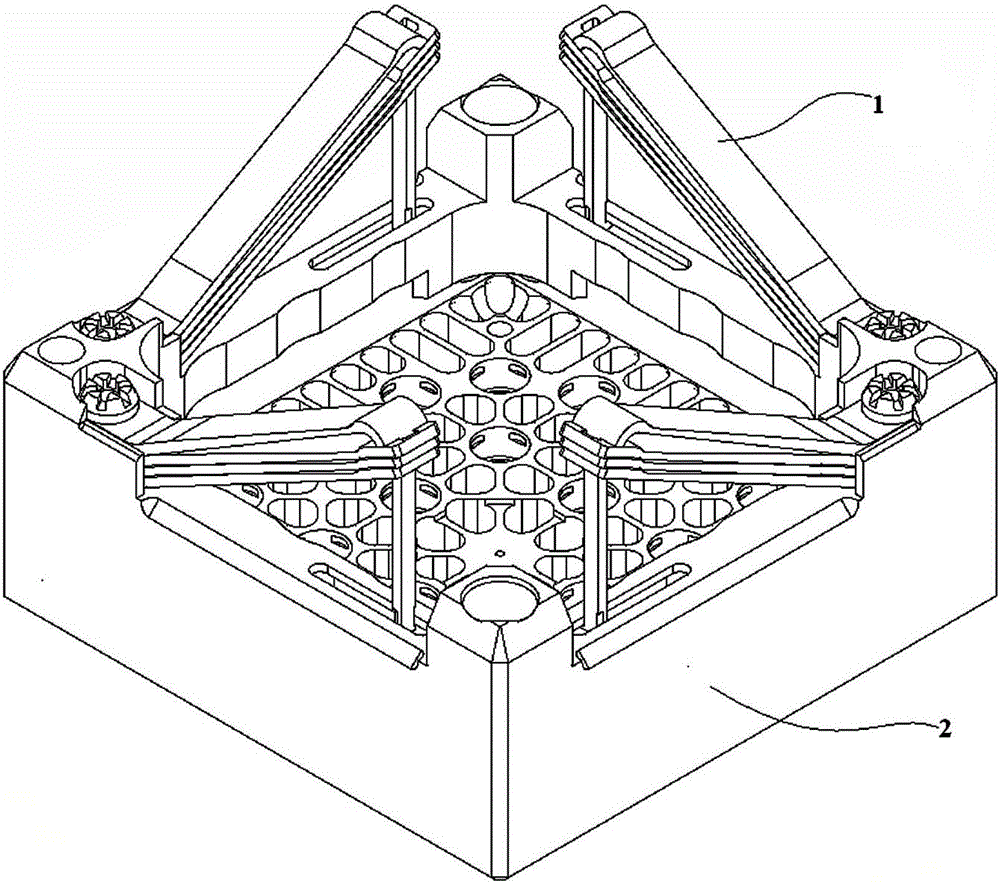 High stability fuel assembly compacting system with variable rigidity and low radiation slack