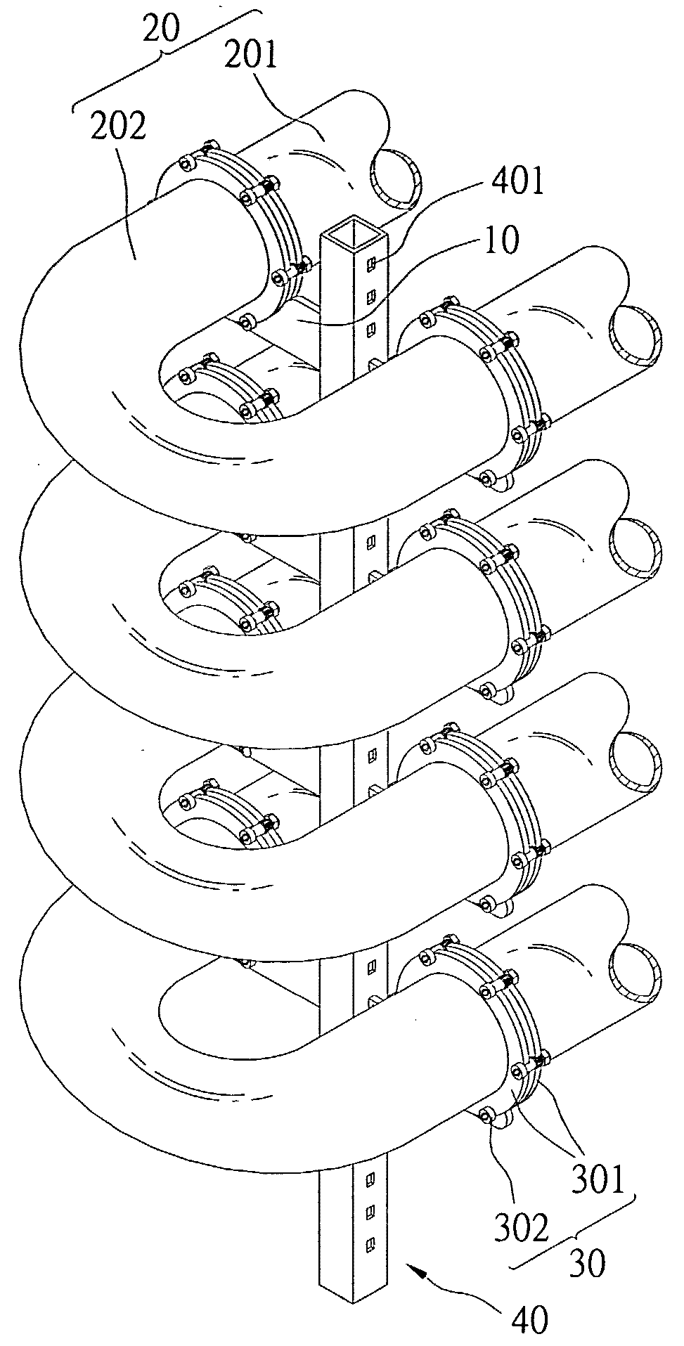 Frame structure for holding a helical hose assembly