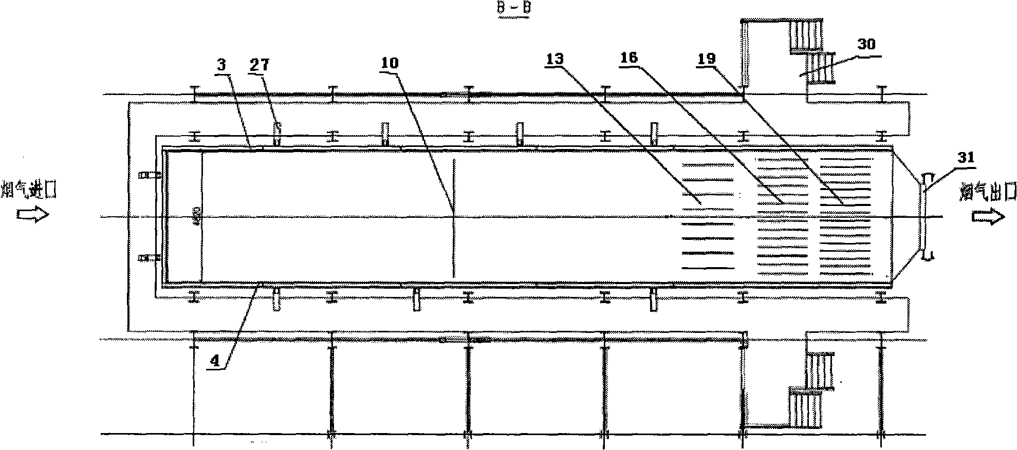 Horizontal type waste heat boiler of zinc-containing dust recovery system of rotary hearth furnace