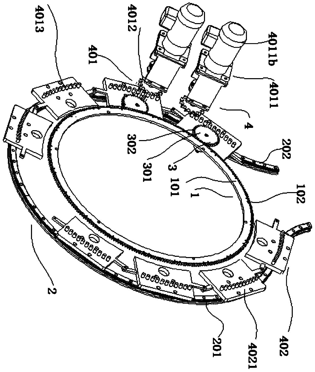 Flexible conveying device combining self-rotation with co-rotation and film coating machine cavity with same