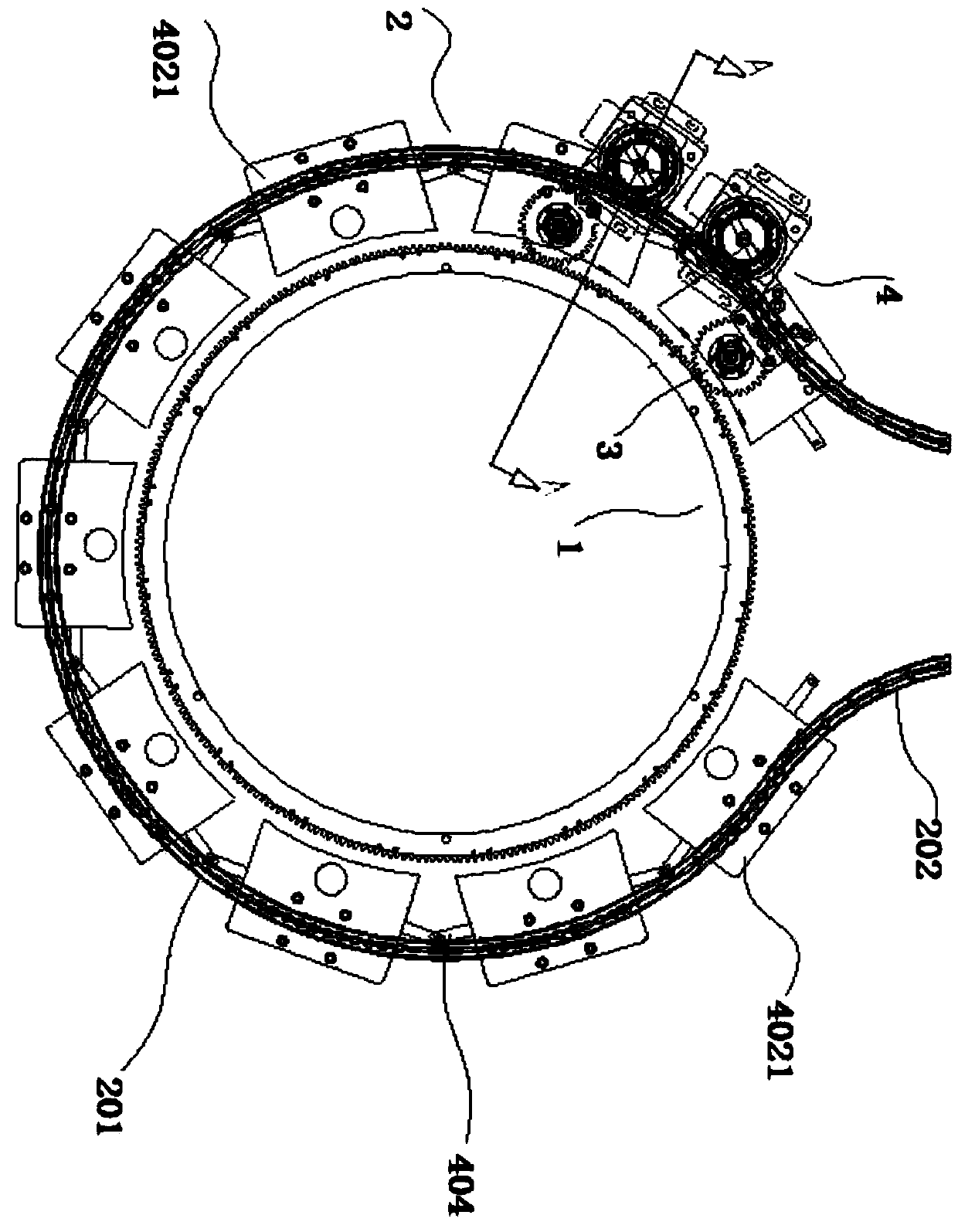 Flexible conveying device combining self-rotation with co-rotation and film coating machine cavity with same