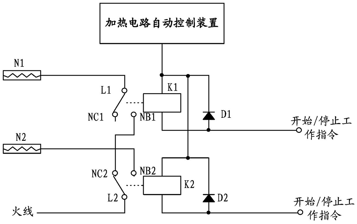 Heating circuit automatic control method and device and washing machine