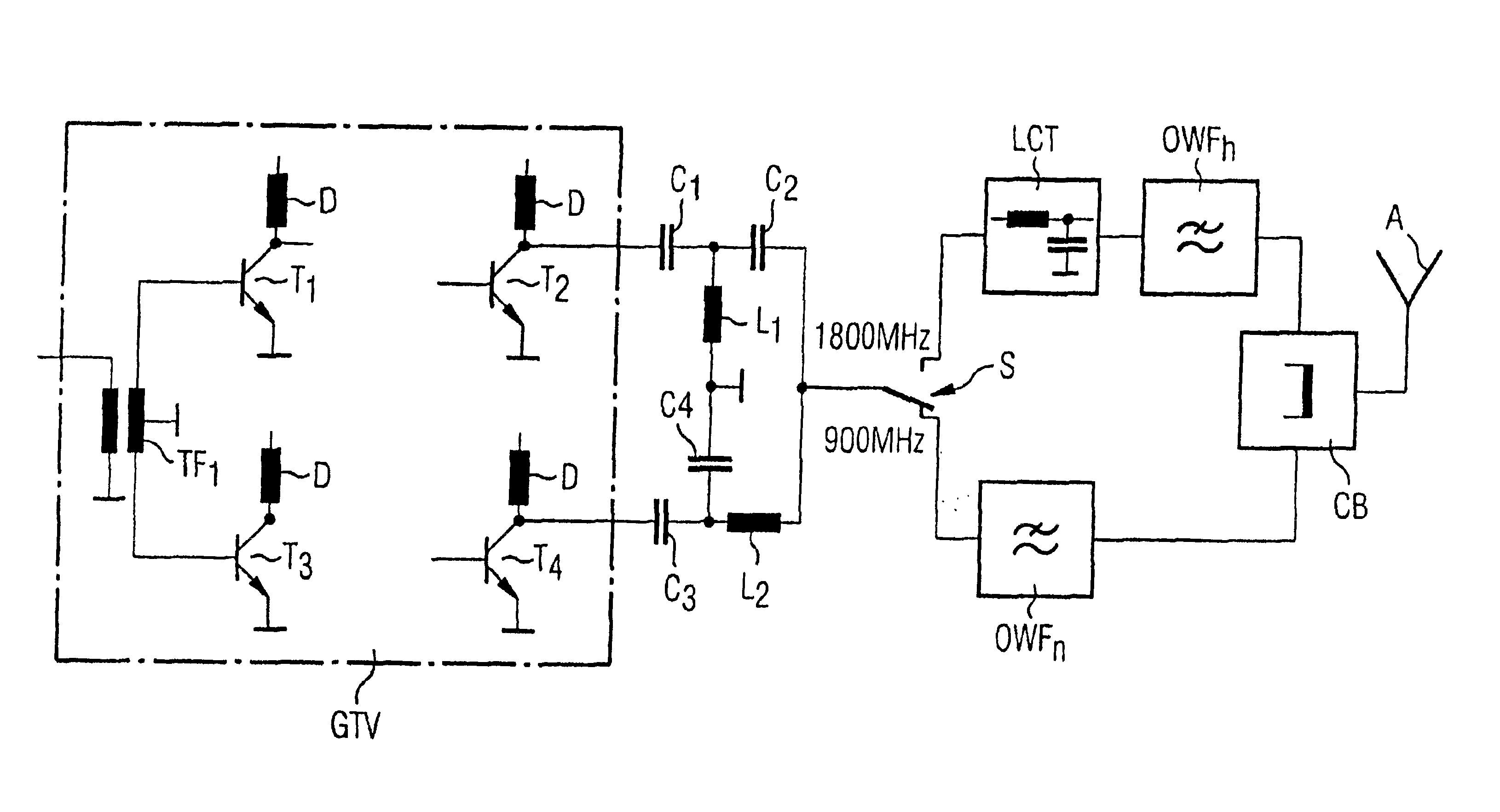 Transmission output stage for a mobile telephone