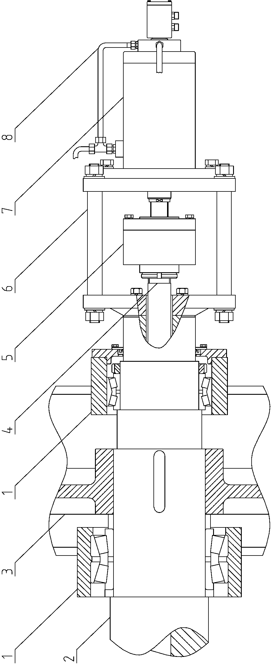 Double-piston hydraulic cylinder for winding drum of coiling machine