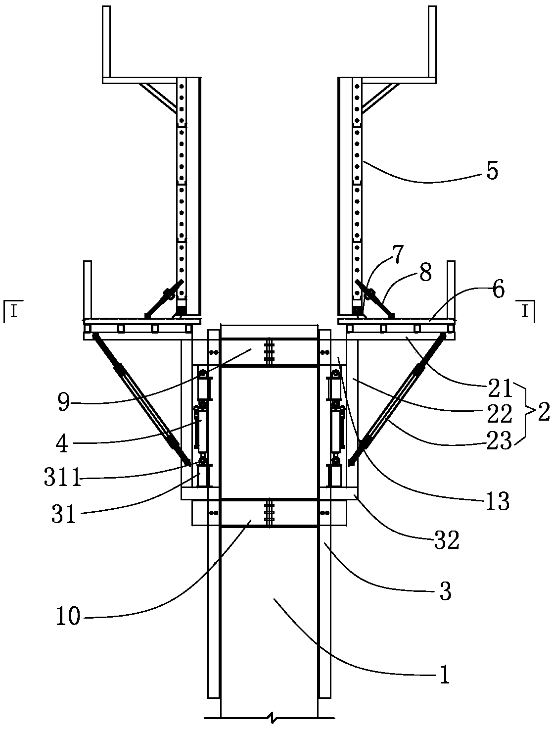 Hoop-type hydraulic climbing formwork system and a construction method used for the construction of a cylindrical pier