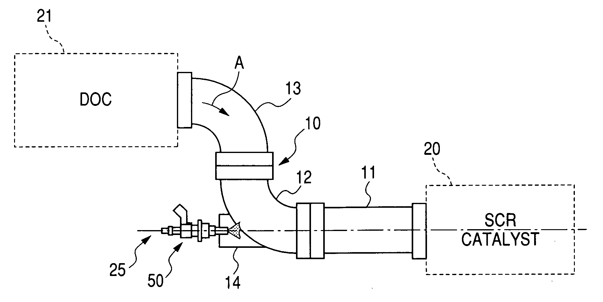 Exhaust emission control device with additive injector