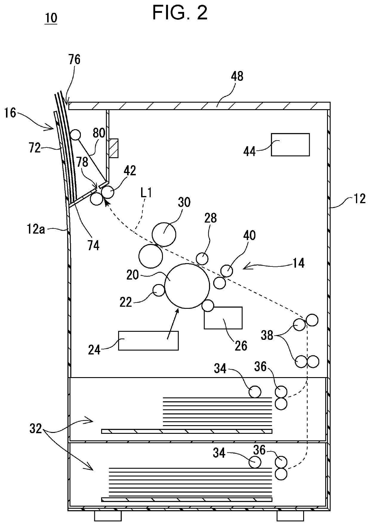 Image forming apparatus including a housing used as paper output tray