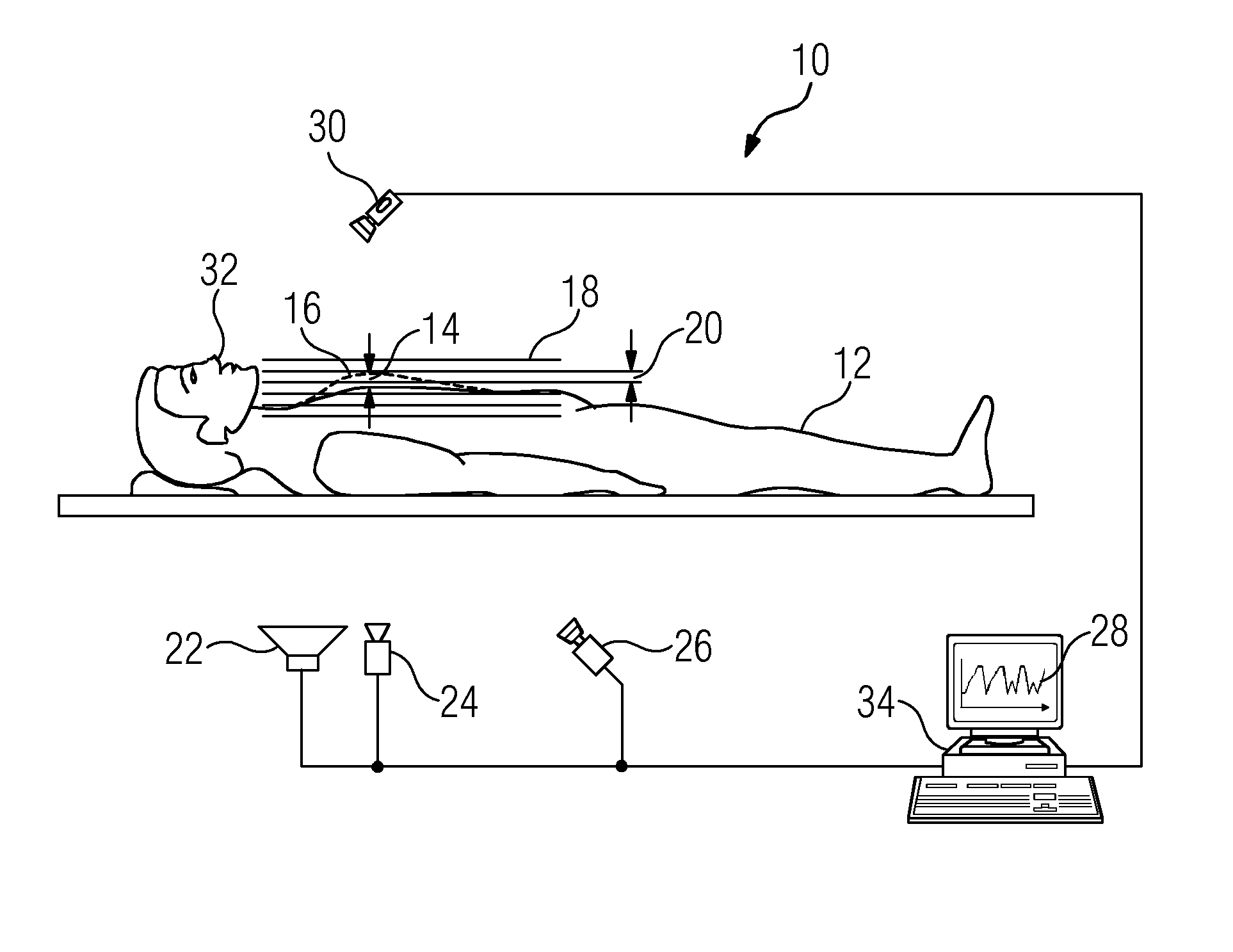 Method and device for determining a breathing movement of an object under examination