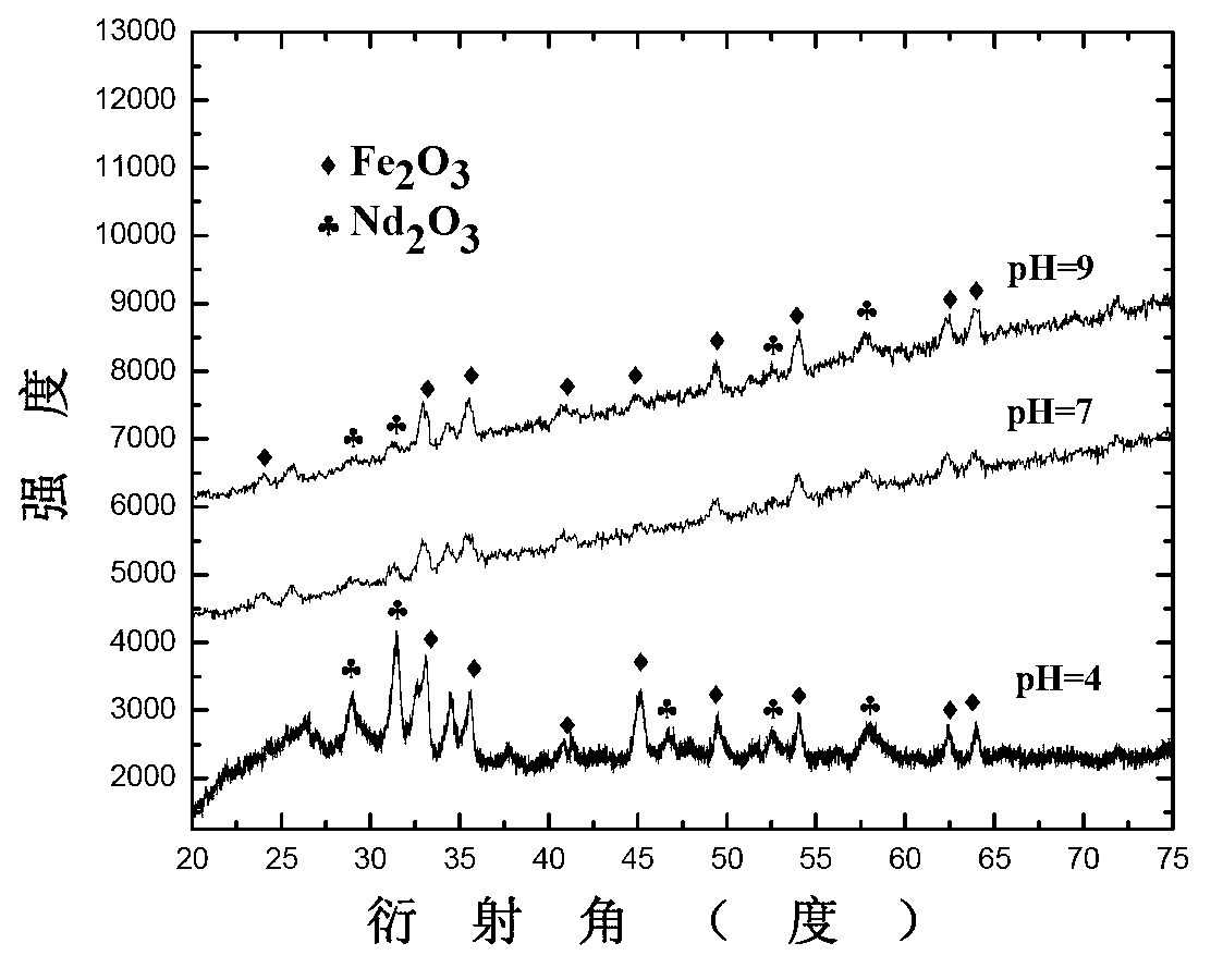 Method for preparing neodymium and iron oxides by using neodymium iron boron oil sludge through regeneration and co-precipitation