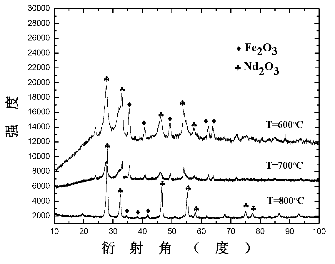 Method for preparing neodymium and iron oxides by using neodymium iron boron oil sludge through regeneration and co-precipitation