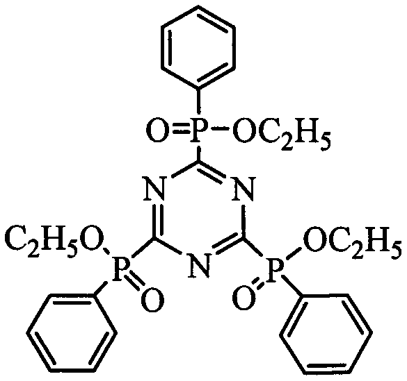 Triazine triphenyl phosphinic acid ethyl ester flame retardant composition and application method thereof