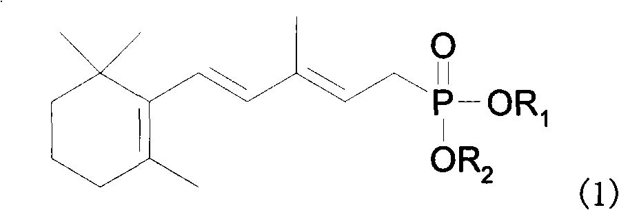 Method for preparing 3-methyl-5-(2,6,6-trimethyl-1-cyclohexene-1-base)-2, 4-pentadiene-dialkyl phosphoric ester