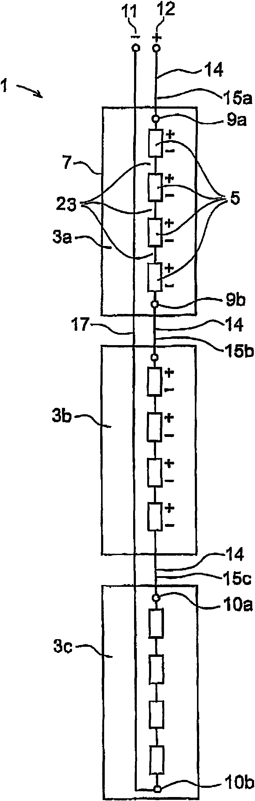 A modular energy storage device for a high voltage electrical power system