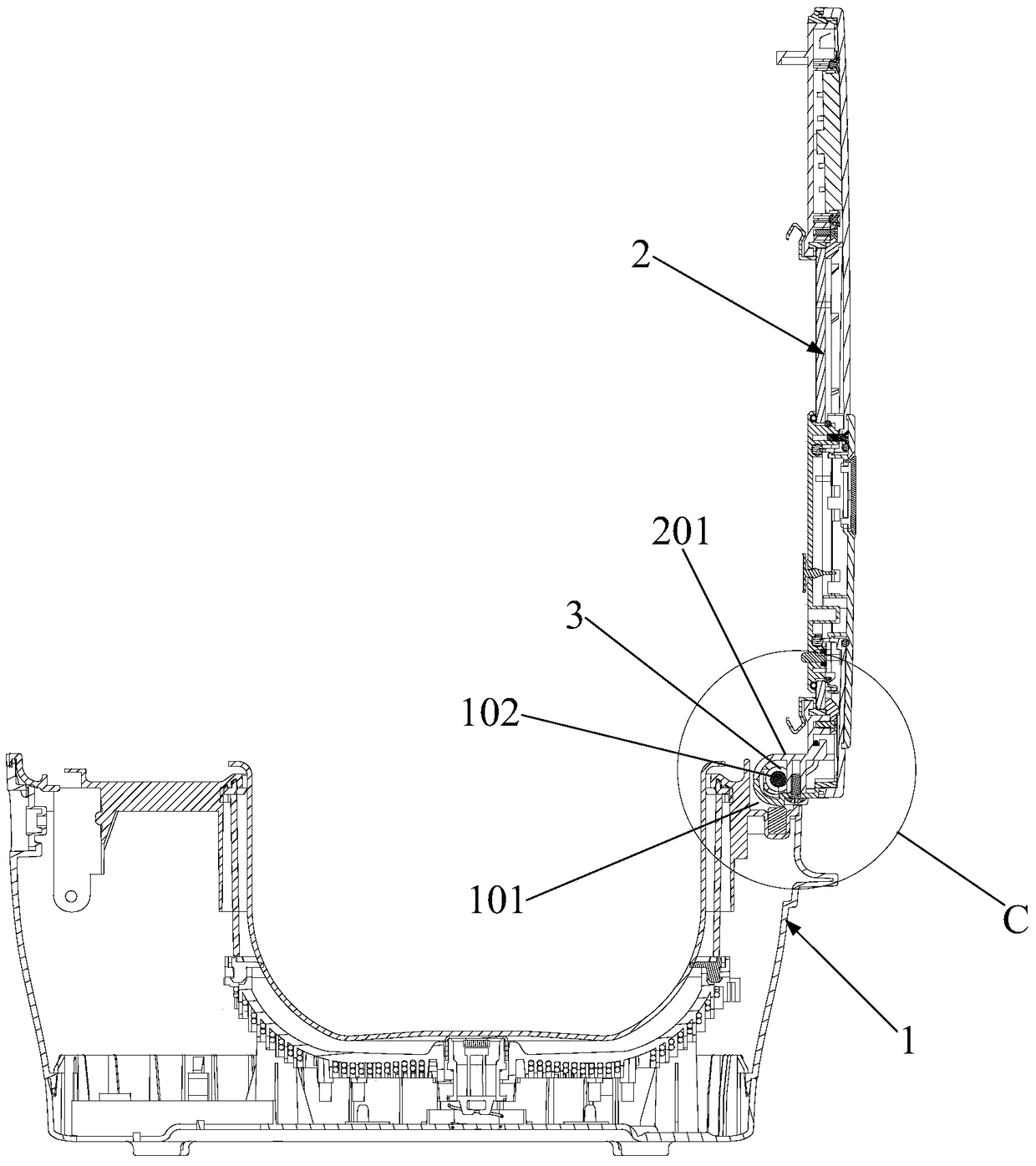 Rice cooker hinge structure and rice cooker