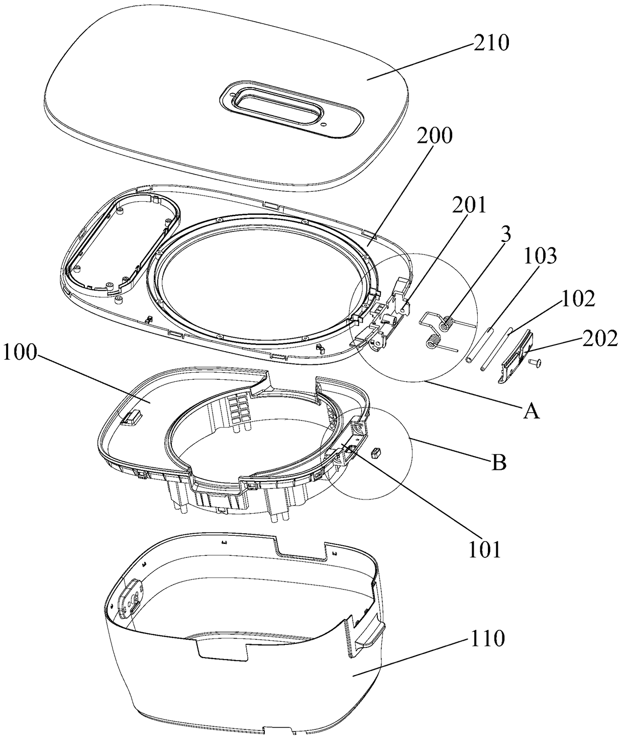 Rice cooker hinge structure and rice cooker