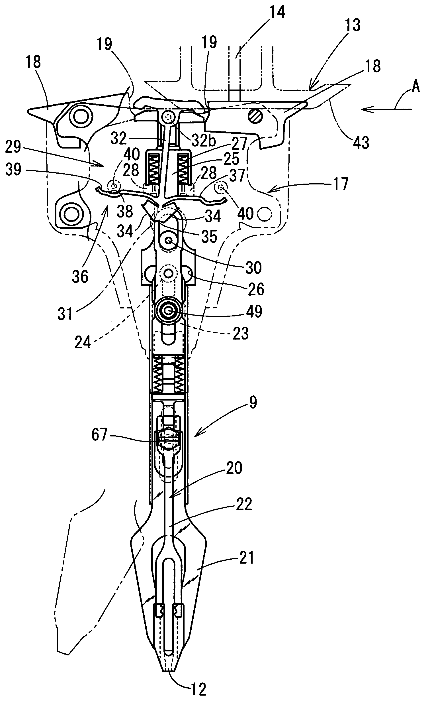 Yarn feeder of yarn feeding device for weft knitting machine