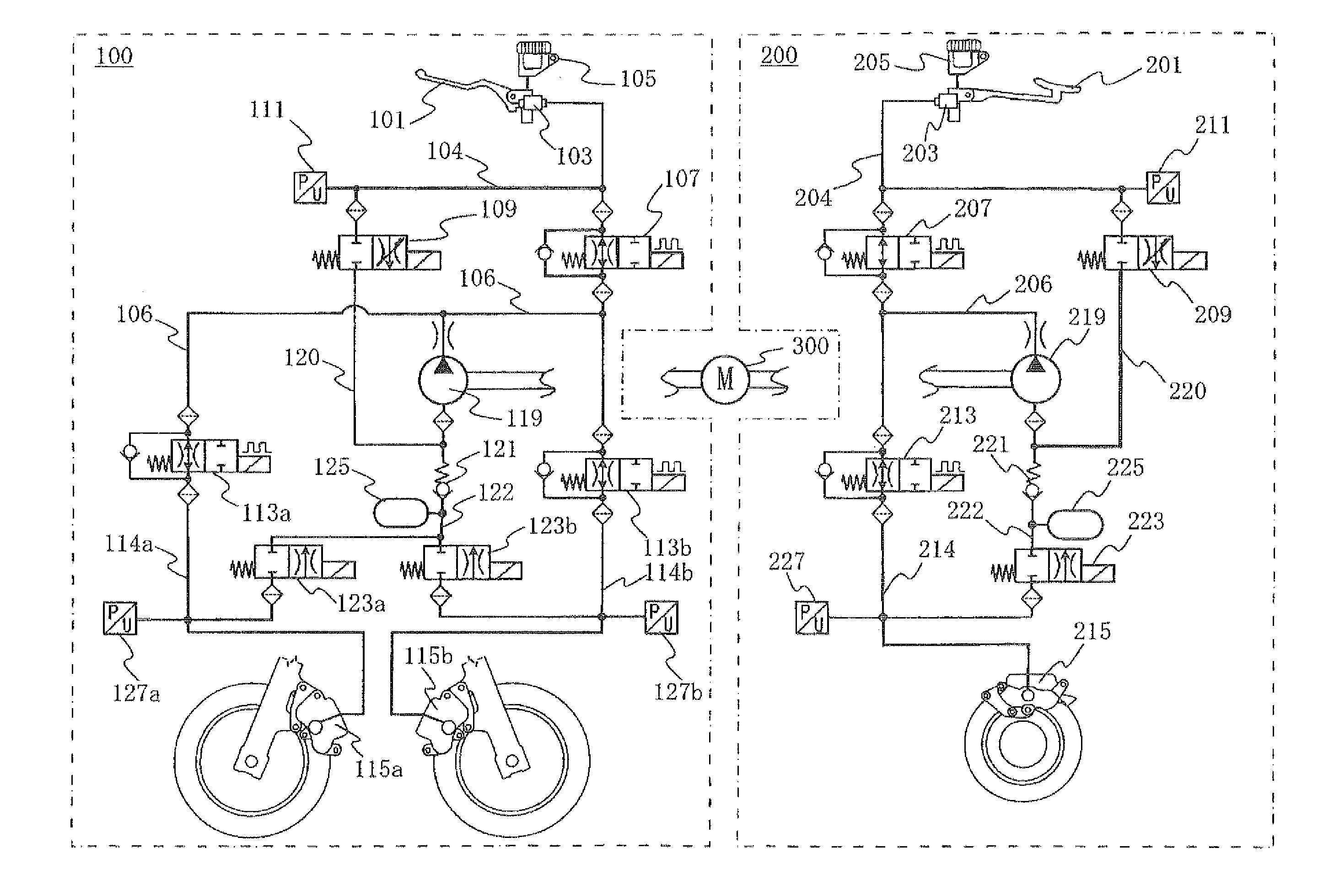 Braking control system of two-wheeled motor vehicle