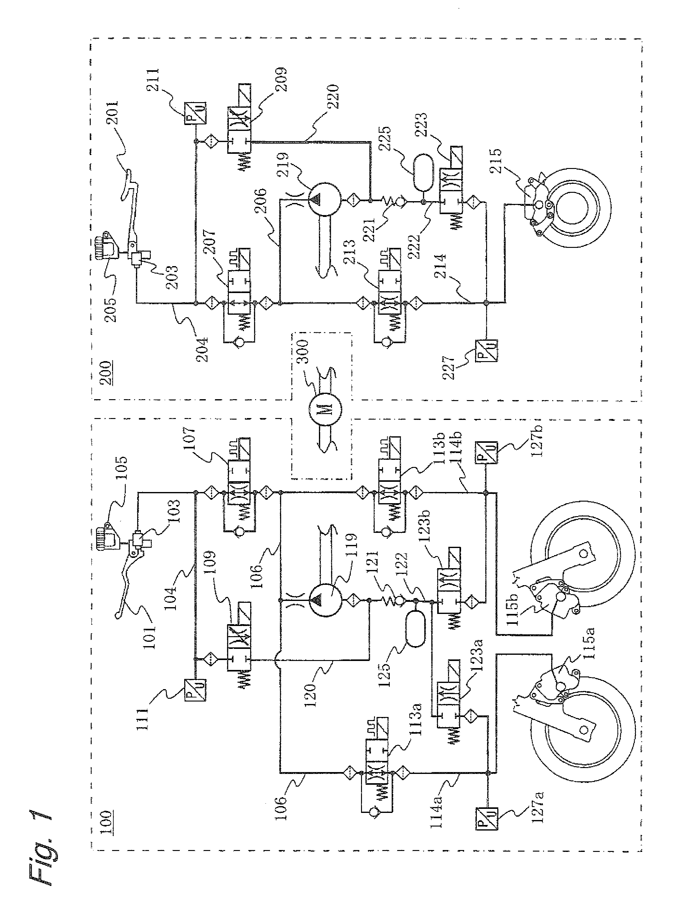 Braking control system of two-wheeled motor vehicle